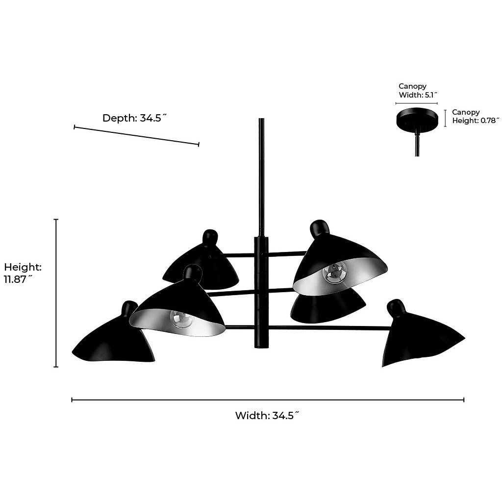 Warhol 6 Light 35 inch Matte Black Chandelier Ceiling Light